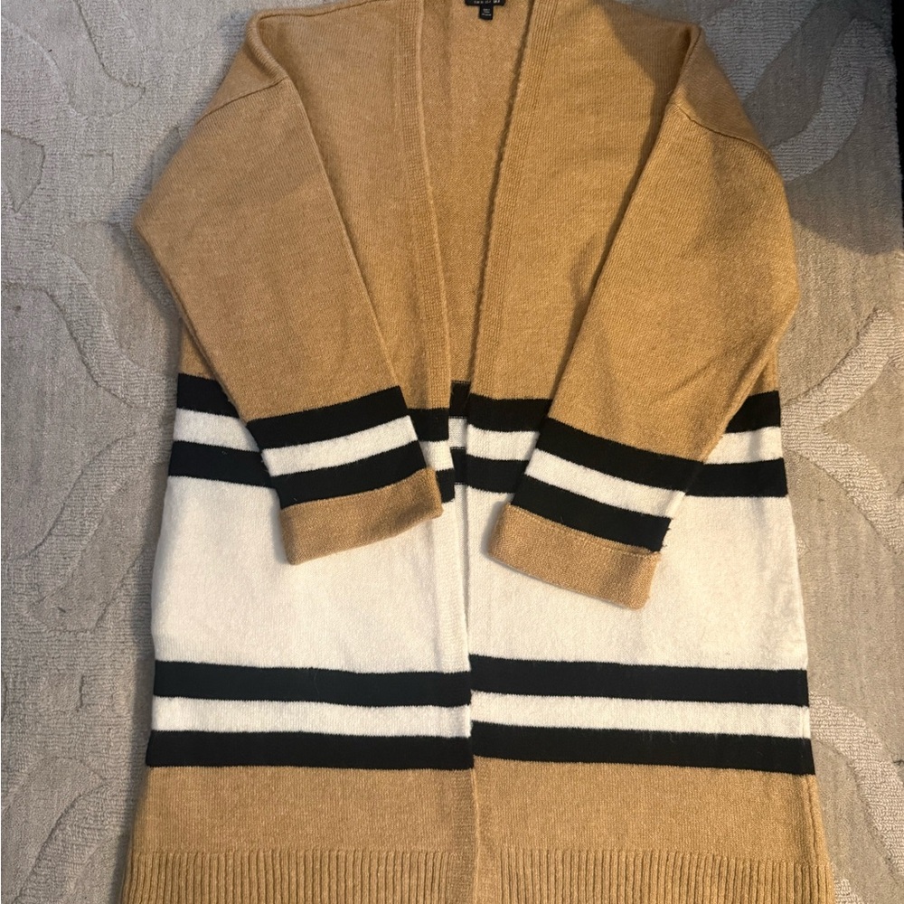 Topshop Tan Cardigan with Black and White Stripes